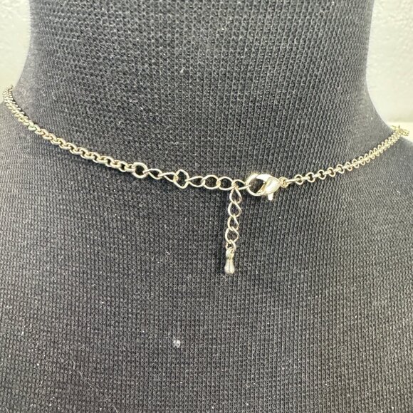 Gold Chain Rectangle Pendant Long Necklace Multicolor Textured Design Lobster Cl - Picture 4 of 4